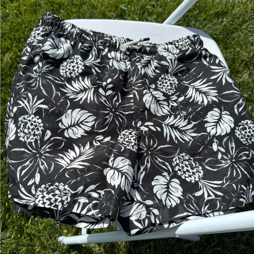 Floral Black and White Kids swim trunks